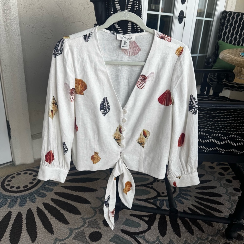 Rachel Zoe Sea Shell Tie Front Crop top, sz S